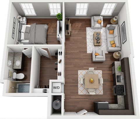 Floor plan for 1 bed, 1 bath, 567 sqft